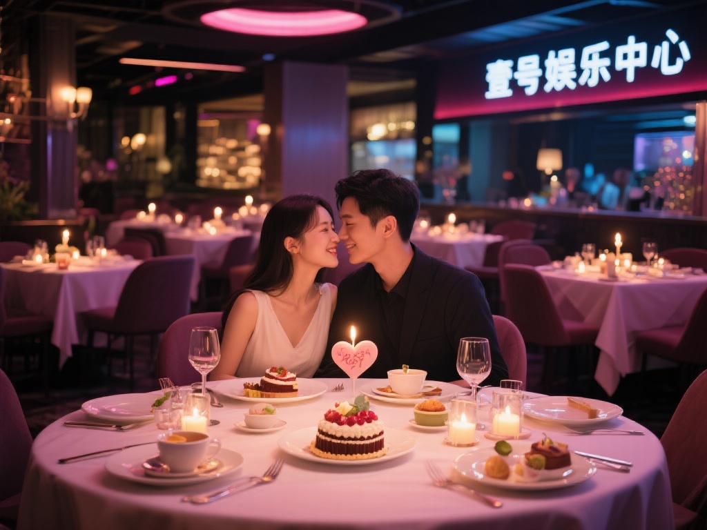 此外，中心内还设有情侣主题餐厅，提供精致的餐点和浪